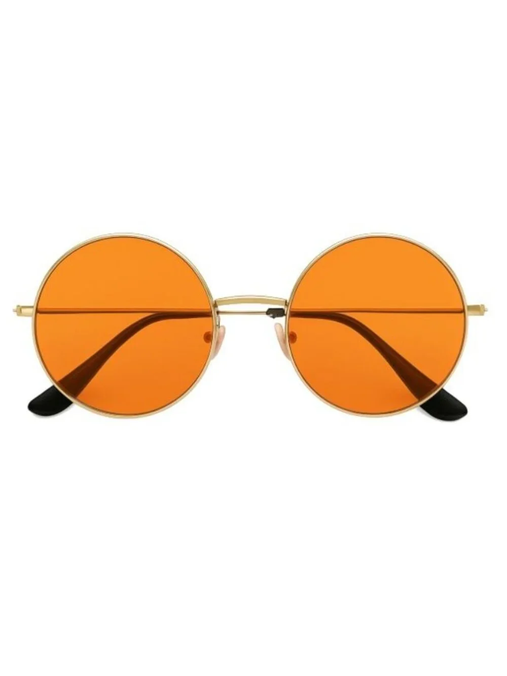 Retro Round Sunglasses With Gold Metal Frame & Orange Lenses